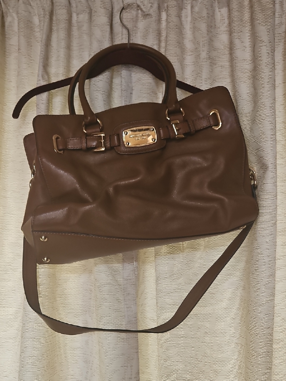 Michael Kors Chestnut Brown Leather Shoulder Satchel with Gold Hardware